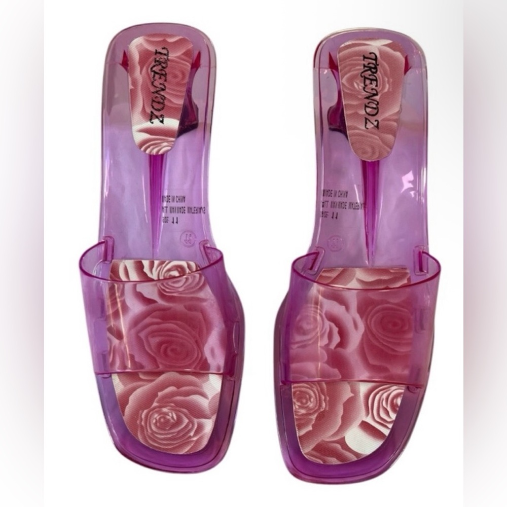 Transparent Pink Slide Sandals with Low Heel - Picture 2 of 8